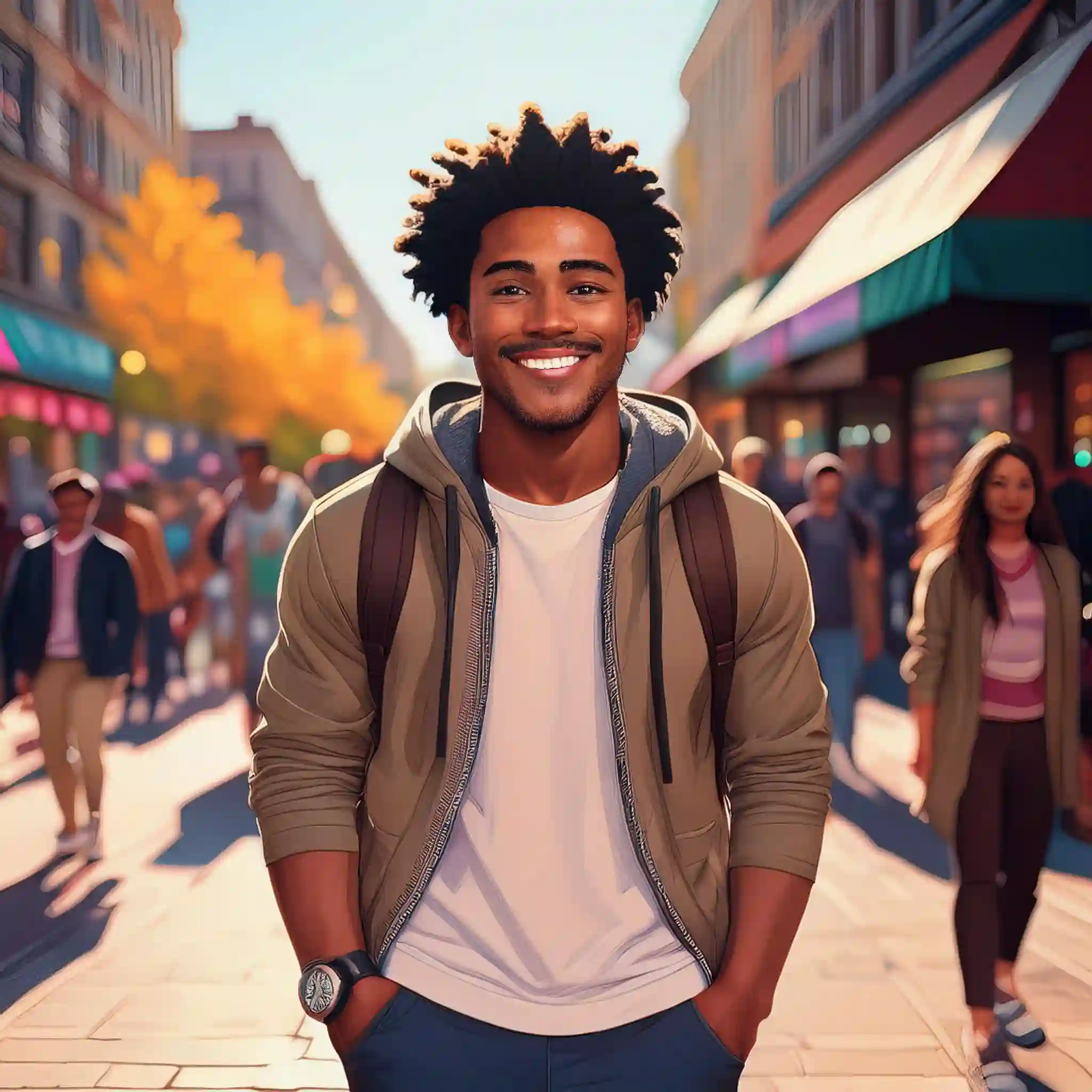 یک جوان سیاه پوست با استایل کژوال، در پس زمینه یک پیاده رو شلوغ | نقش لباس در گذر زمان