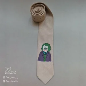 کراوات جوکراز جنس لینن یونیسکس به رنگ کرمی و با طرح جوکر، چاپ شده