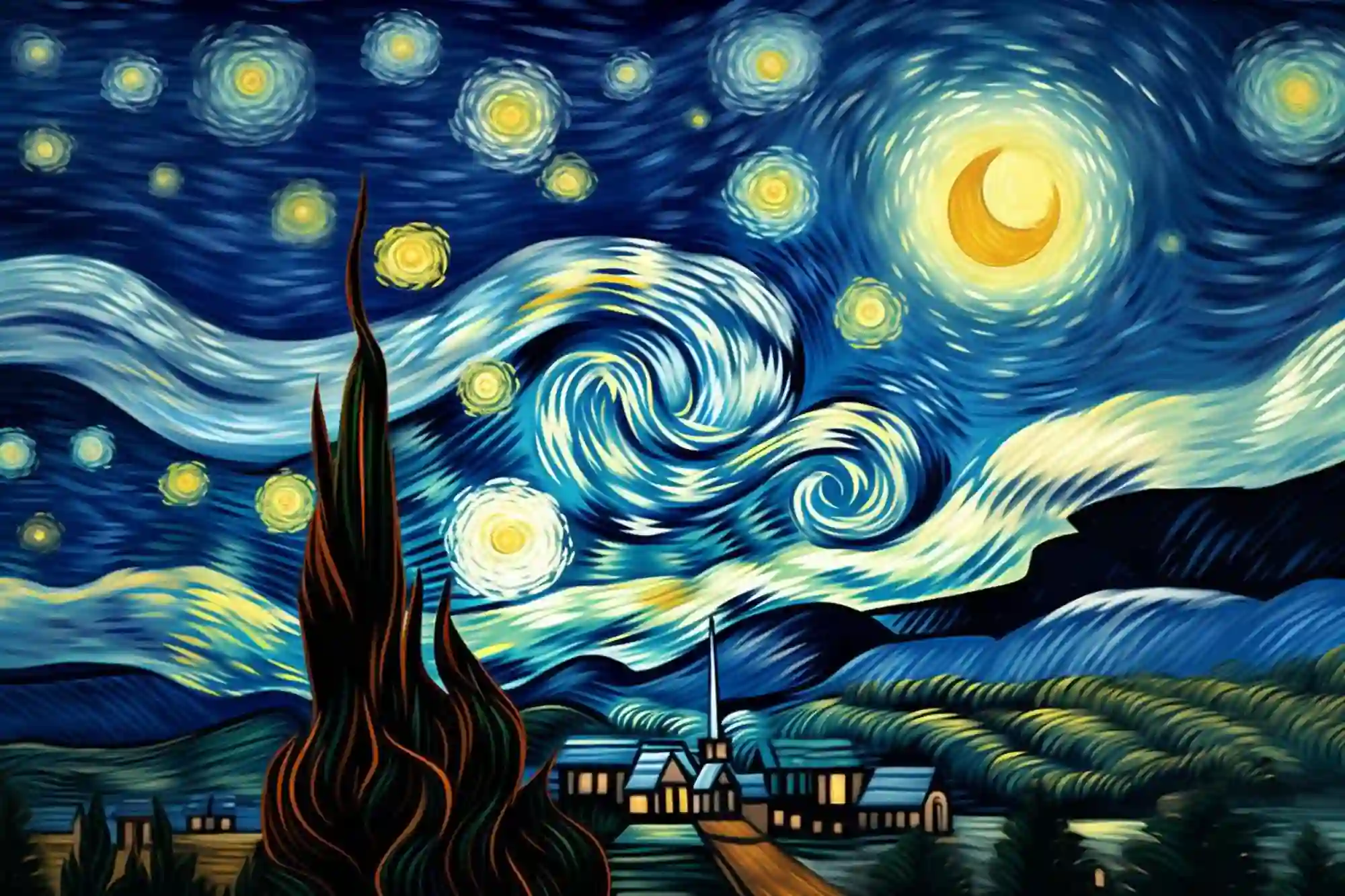 تاثیر ونگوگ بر مد | نقاشی کارتونی شب پرستاره اثر ویسنت ونگوگ